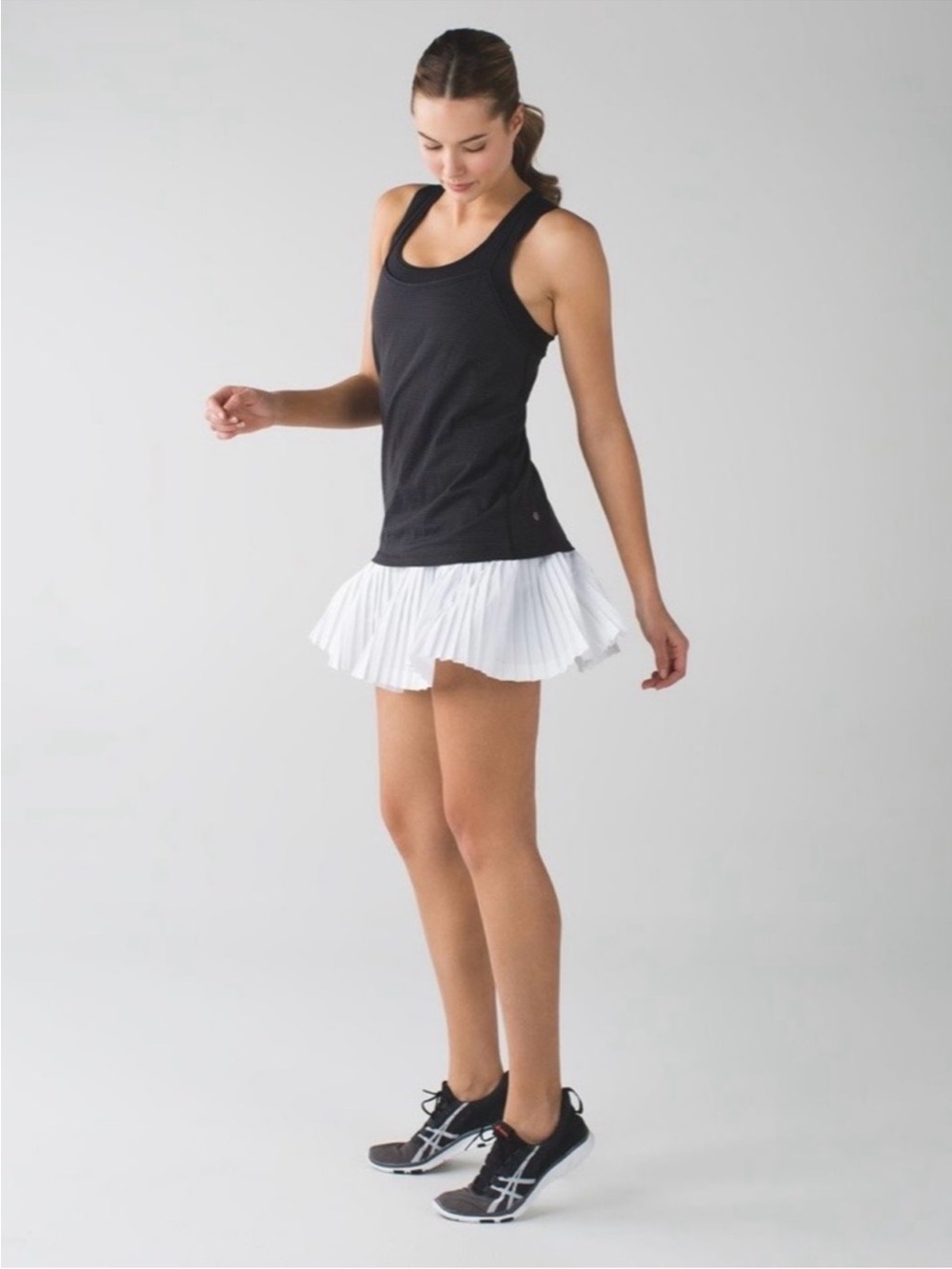 lululemon athletica White Pleated Skort with Heathered Slate Waistband
